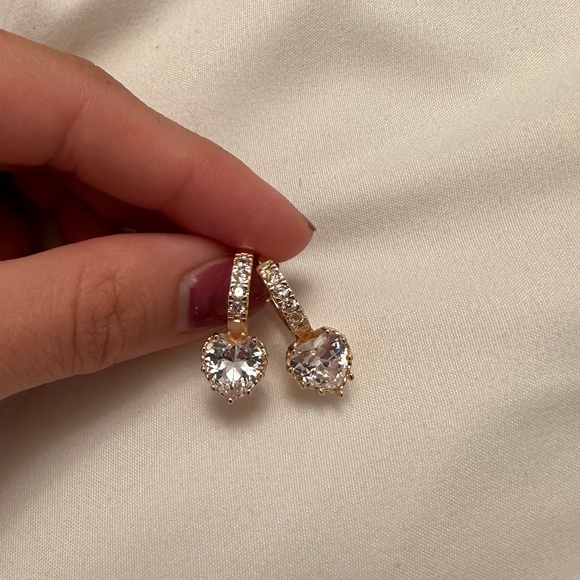 Jordan Road - Luv 18K-Gold-Plated & Cubic Zirconia Heart Drop Earrings - NWOT - Picture 1 of 6